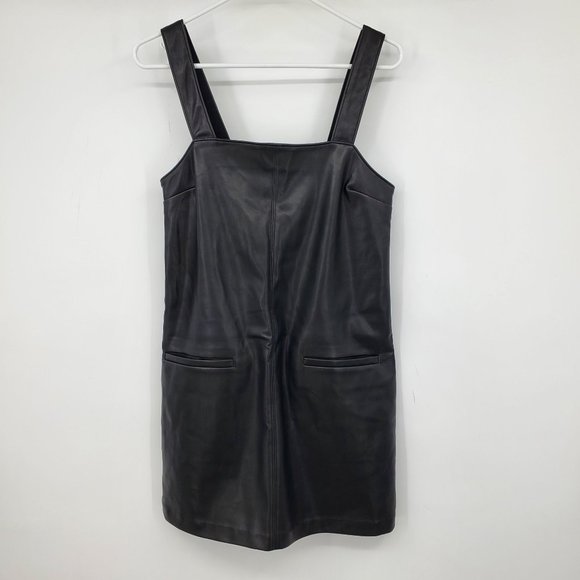 NWT Abercrombie & Fitch Black Vegan Leather Shift Mini Dress Size Small - Picture 1 of 9
